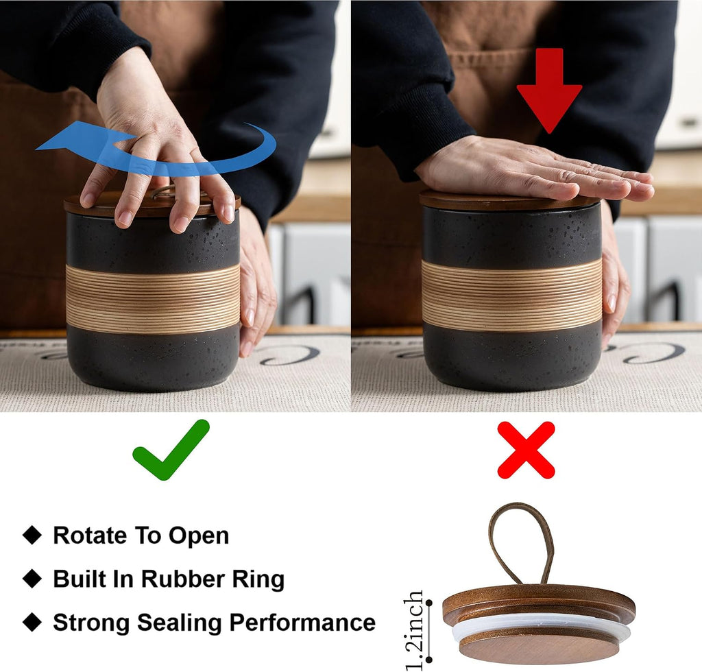 Coffee Container, Ceramic Coffee Jar with Wood Lid for Coffee Bar