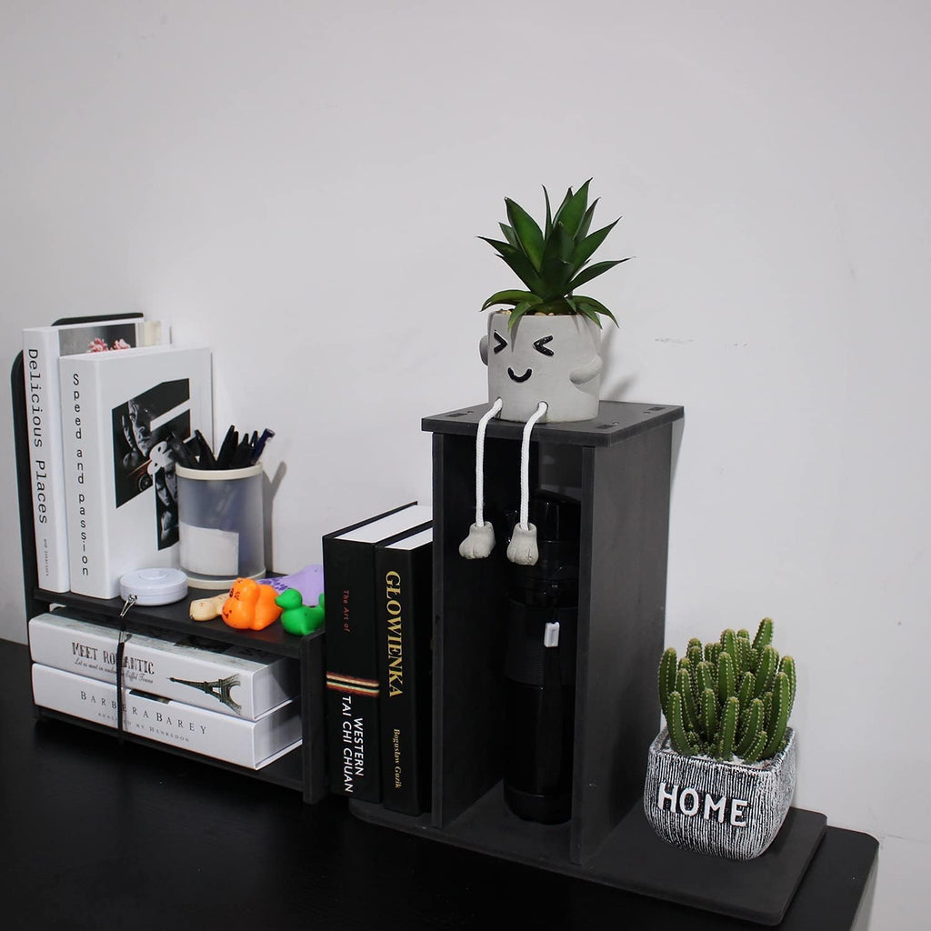 Adjustable Desktop Shelf Organizer, 3-Tier Desk Shelf, Black