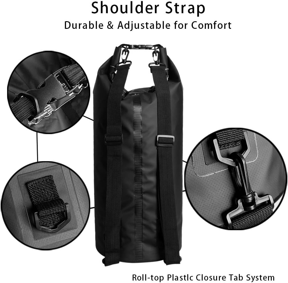 Dry Sack/Waterproof Bag for Boating, Kayaking, Hiking, Snowboarding, Camping, Rafting, Fishing and Backpacking (Black, 10L)