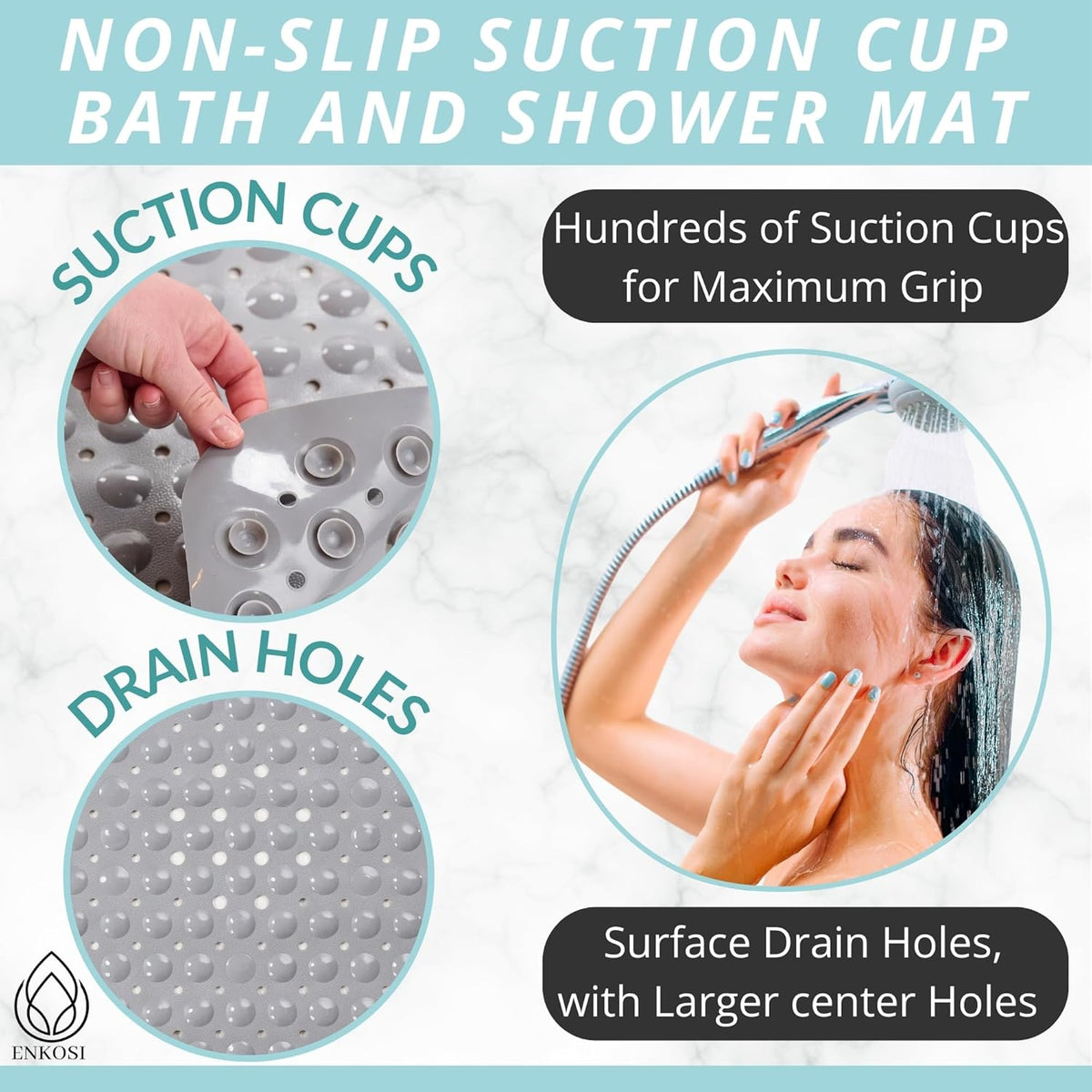 Non-Slip Bath Mat and Shower Mat 40X16 Extra Long, Gray