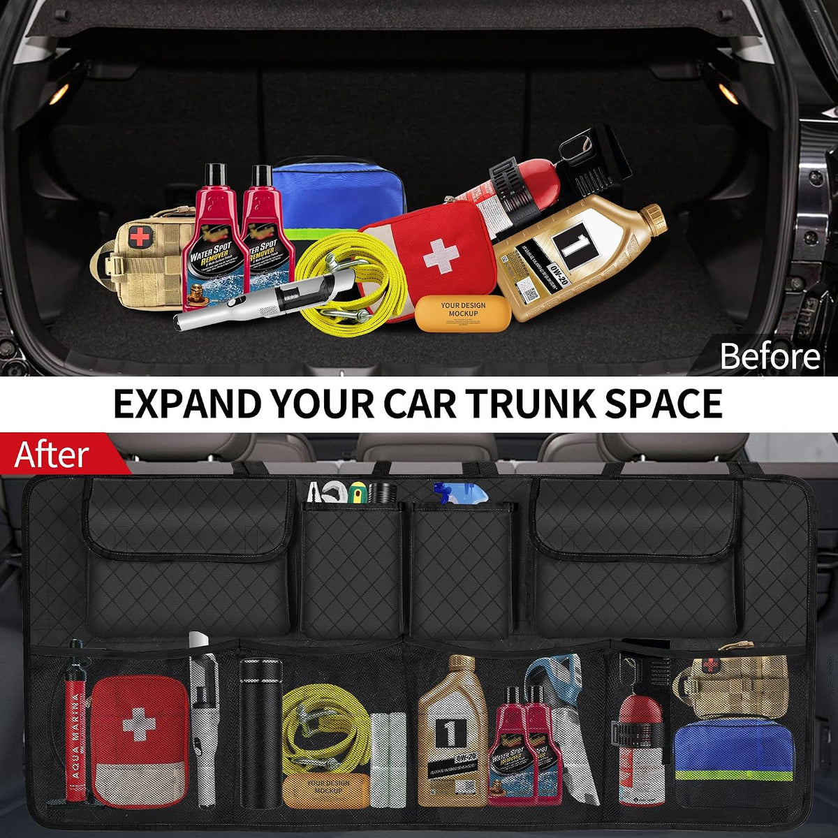 Car Trunk Organizer and Storage, Large Capacity Backseat Hanging Storage Accessories, Backseat Car Organizer for Suv/Mpv/Truck (Black)