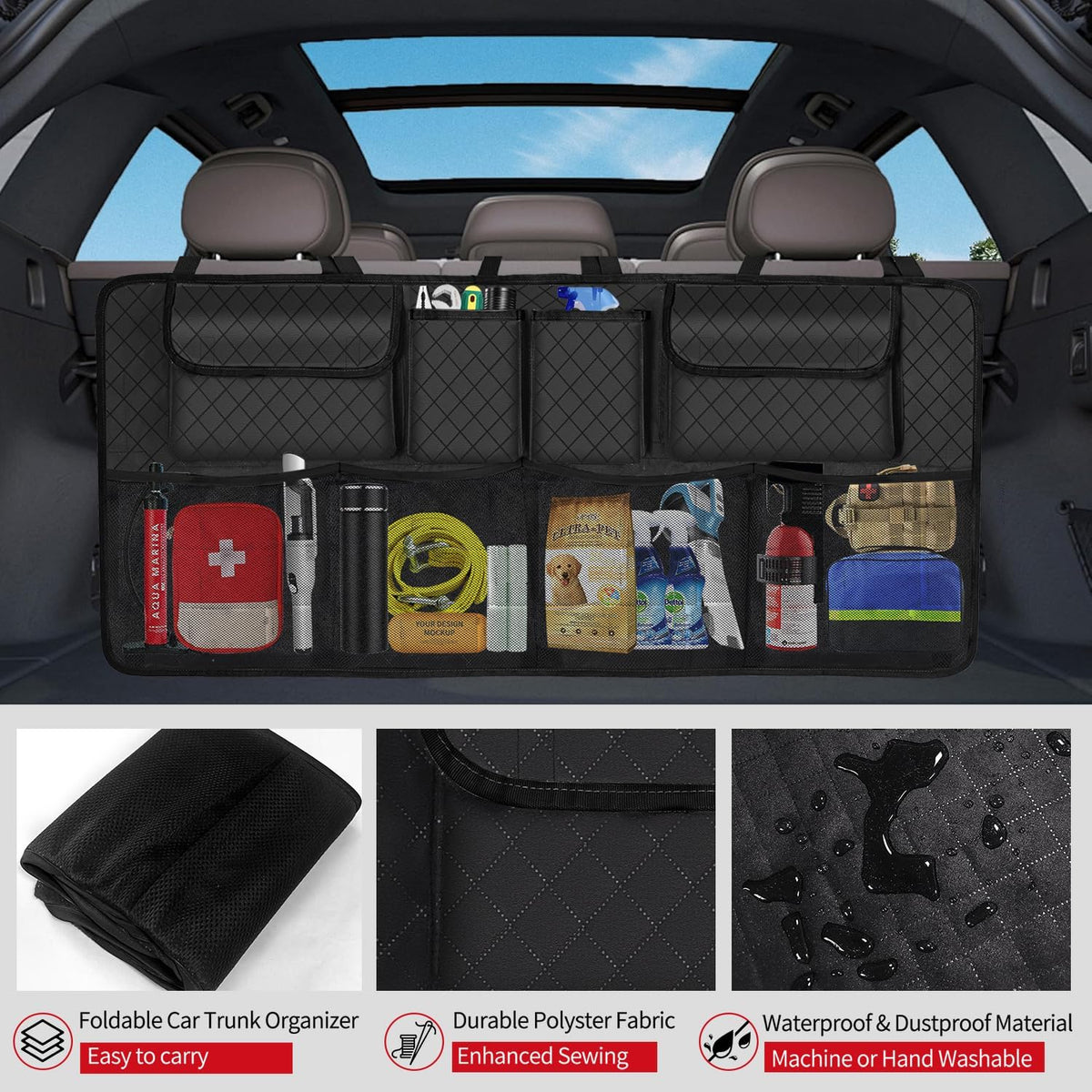 Car Trunk Organizer and Storage, Large Capacity Backseat Hanging Storage Accessories, Backseat Car Organizer for Suv/Mpv/Truck (Black)