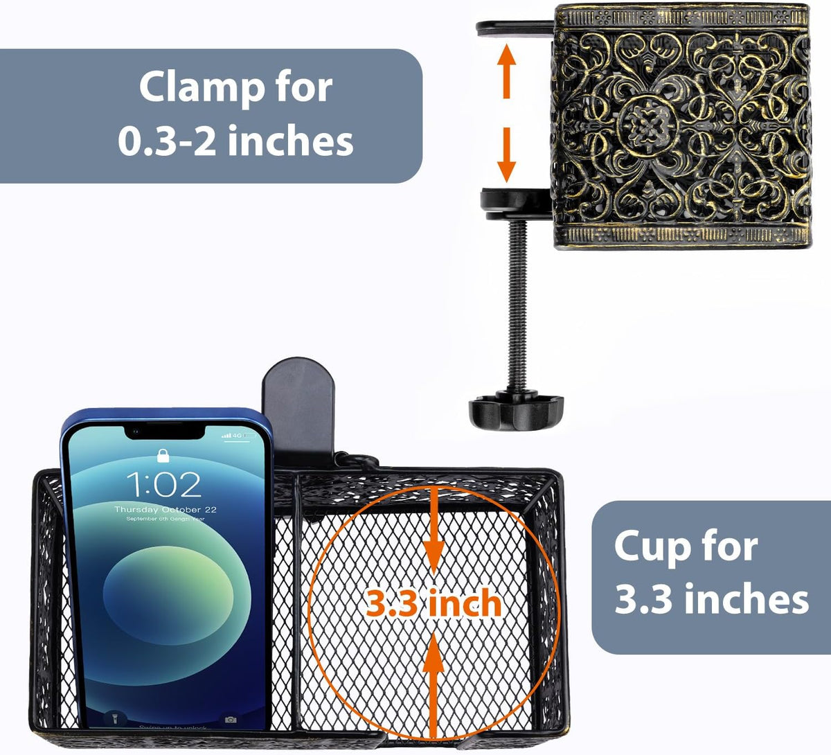 Under Desk Cup Holder, Clamp on Cup Holder Clip Desk Organizer Phone Stand
