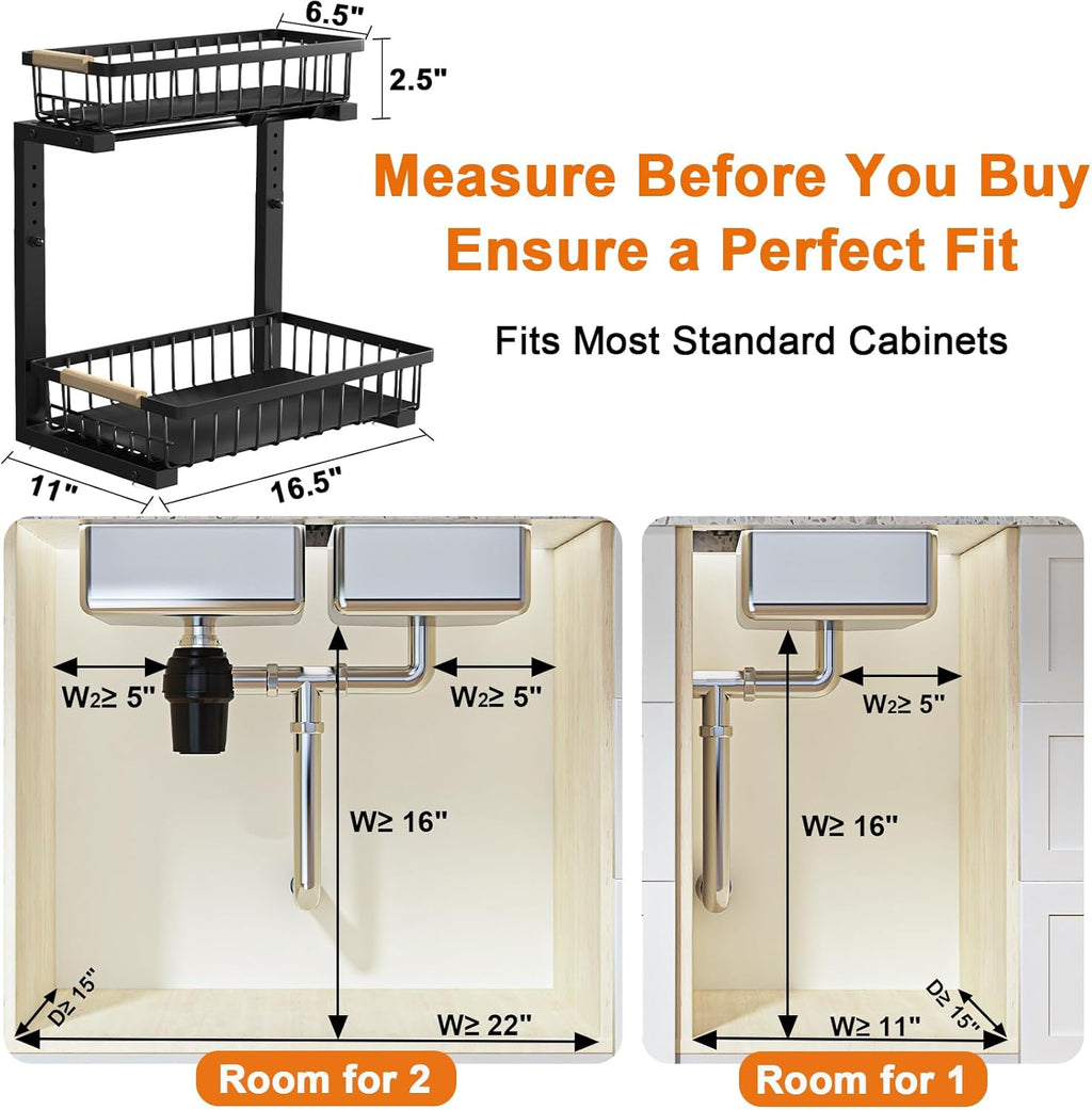 Under Sink Organizer, Adjustable 2 Tier Pull Out Kitchen Bathroom