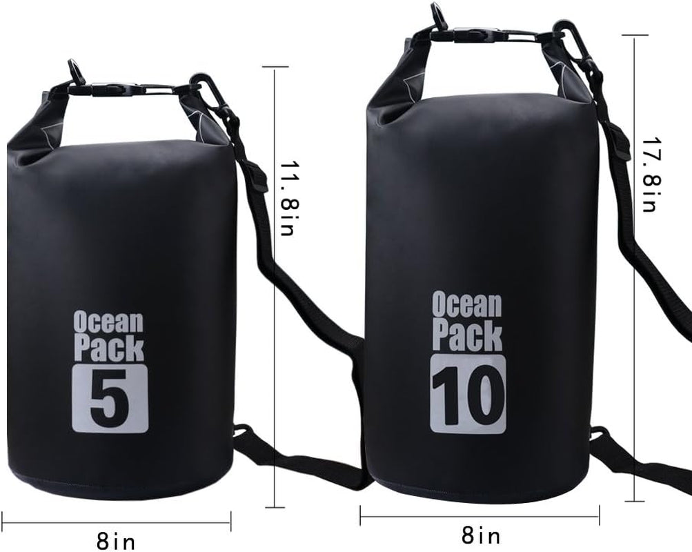 Dry Sack/Waterproof Bag for Boating, Kayaking, Hiking, Snowboarding, Camping, Rafting, Fishing and Backpacking (Black, 10L)