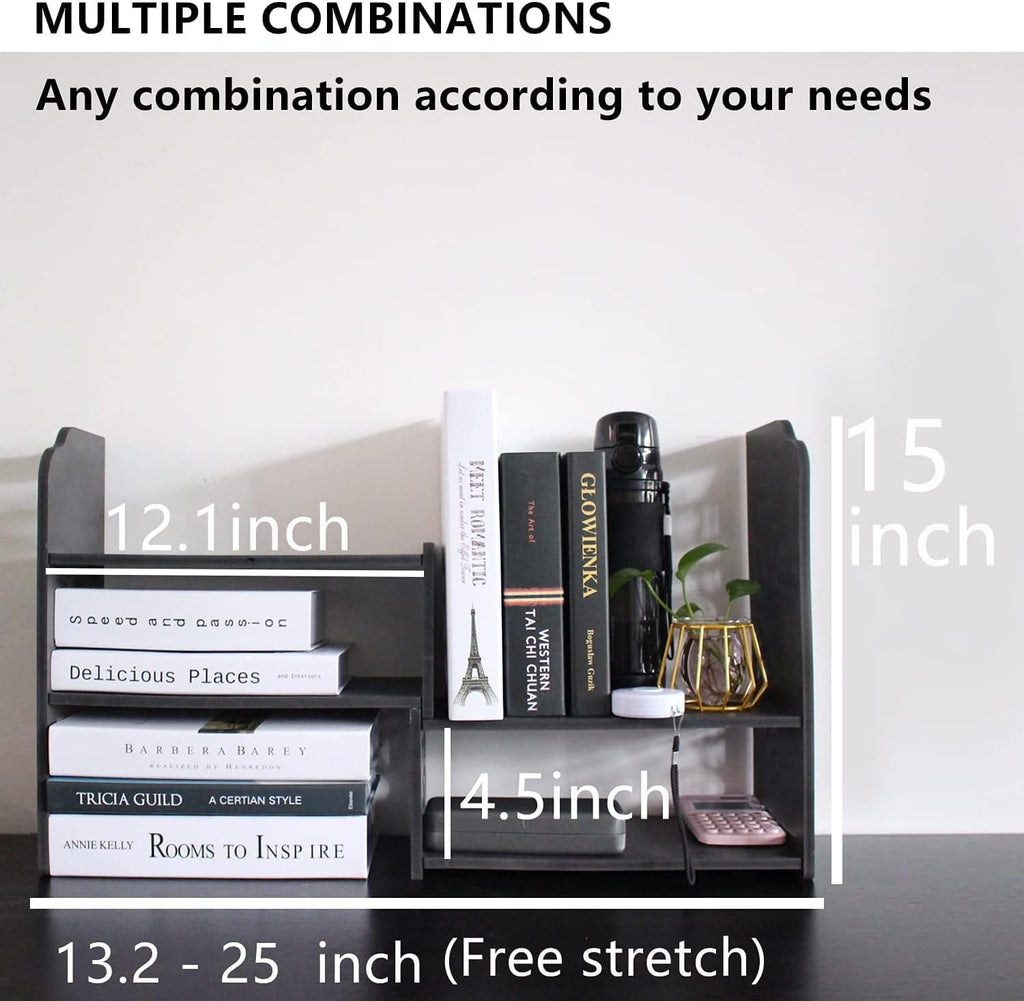 Adjustable Desktop Shelf Organizer, 3-Tier Desk Shelf, Black