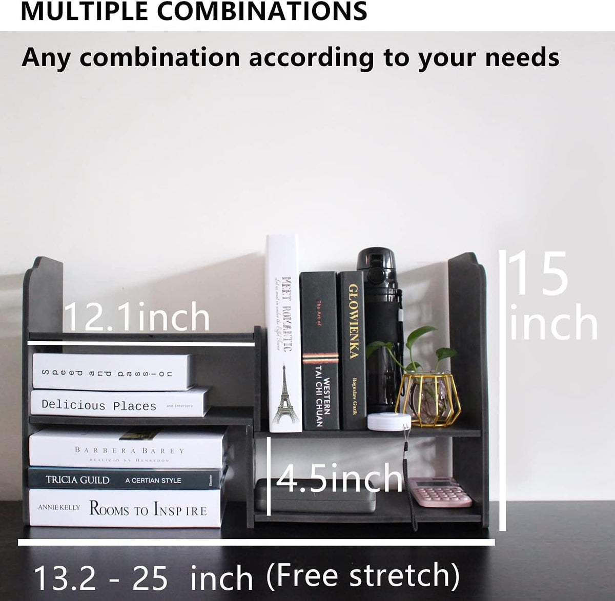 Adjustable Desktop Shelf Organizer, 3-Tier Desk Shelf, Black