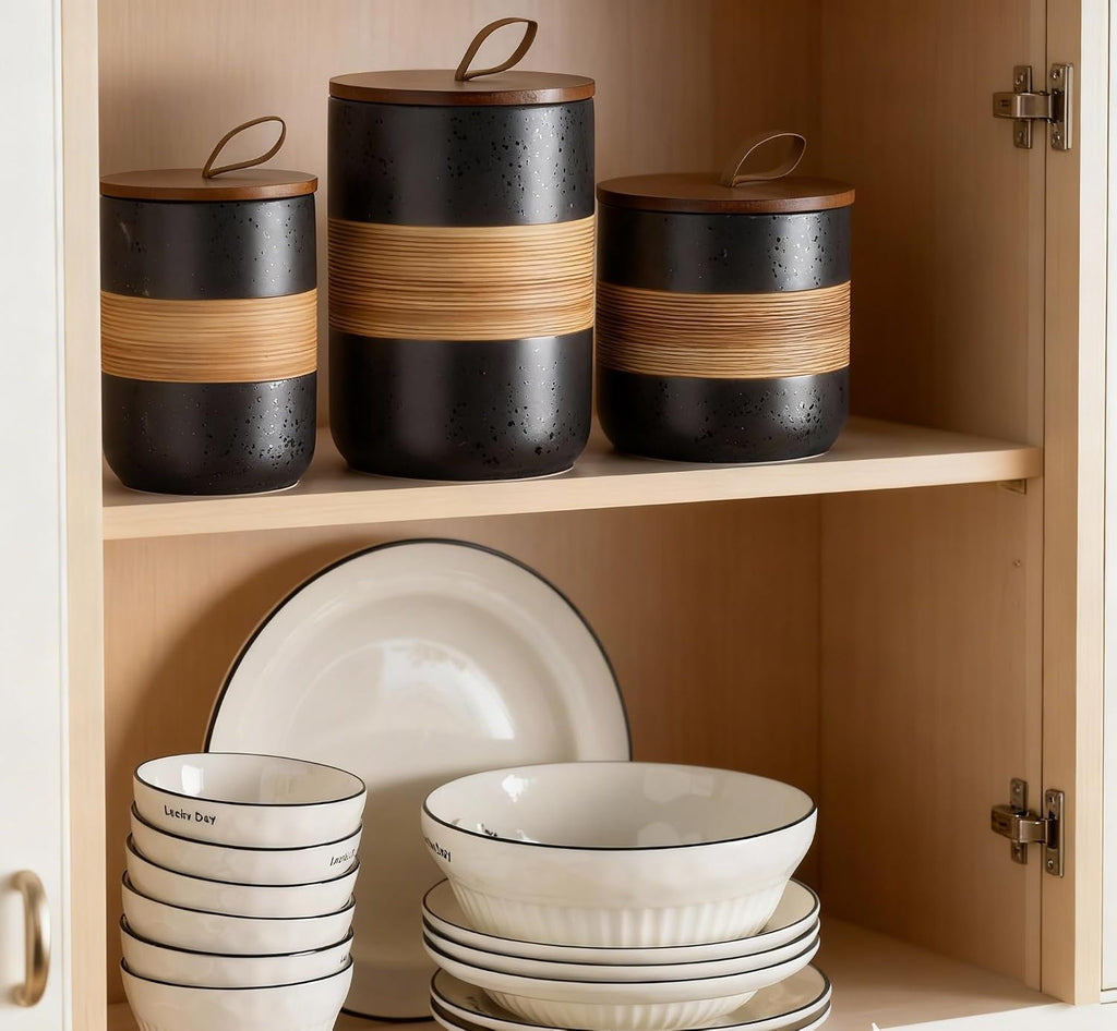 Coffee Container, Ceramic Coffee Jar with Wood Lid for Coffee Bar