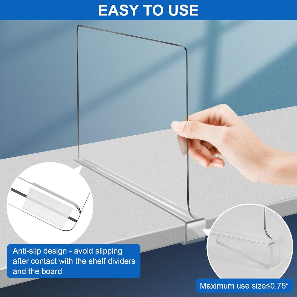Acrylic Shelf Dividers for Closet Organization 6PCS Closet Shelf Divider Closet Dividers for Shelves Shelf Organizer for Closet Shelf Organizer for Wood Closet Separator Clear