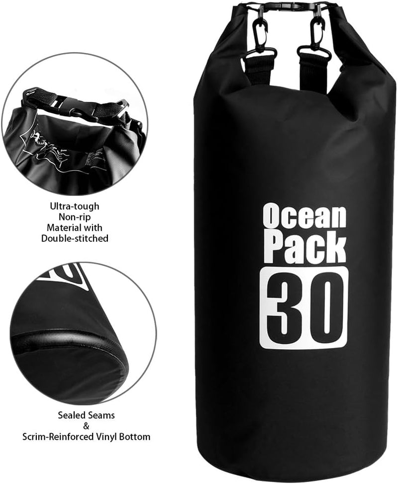 Dry Sack/Waterproof Bag for Boating, Kayaking, Hiking, Snowboarding, Camping, Rafting, Fishing and Backpacking (Black, 10L)