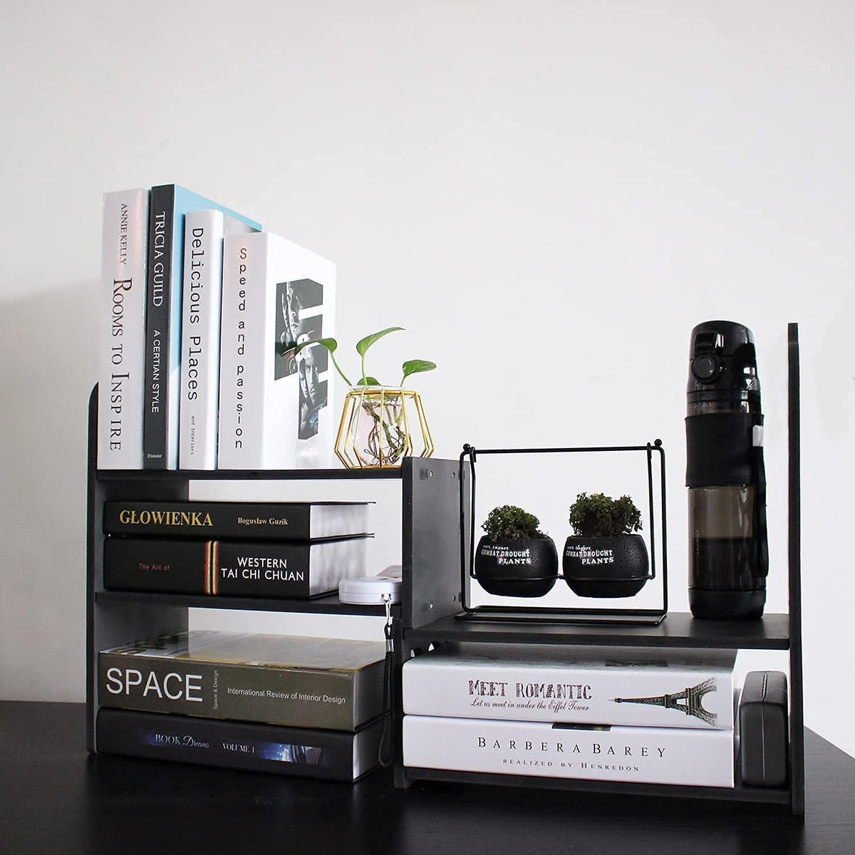 Adjustable Desktop Shelf Organizer, 3-Tier Desk Shelf, Black