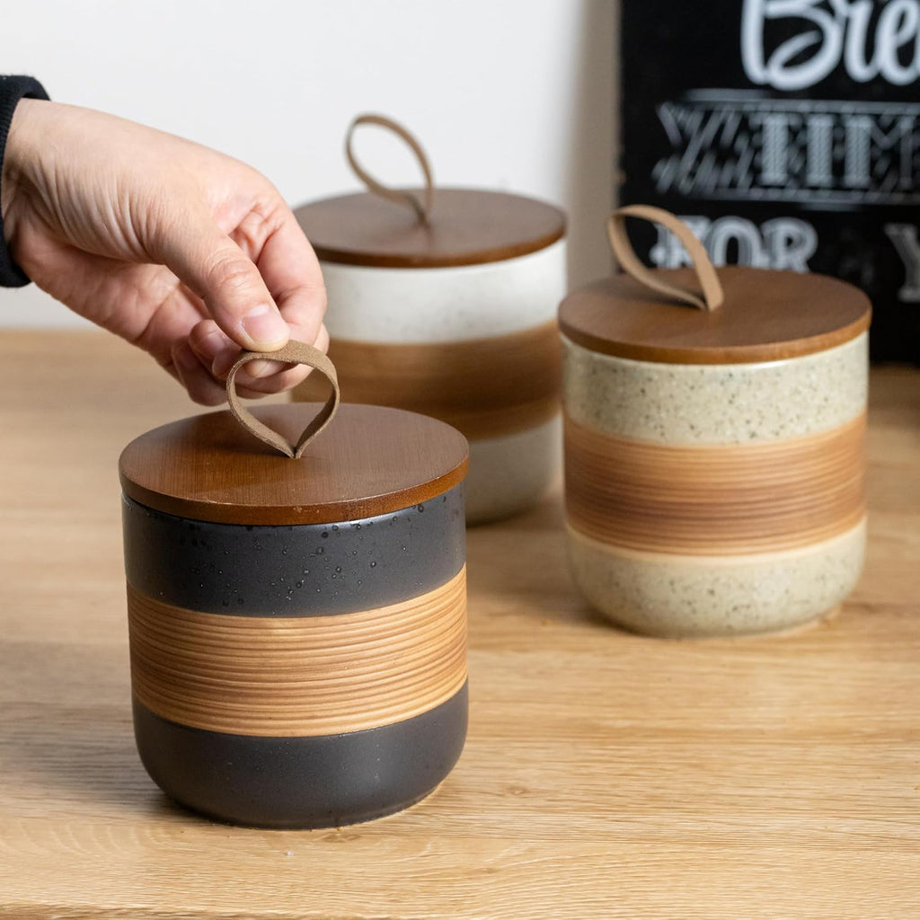 Coffee Container, Ceramic Coffee Jar with Wood Lid for Coffee Bar