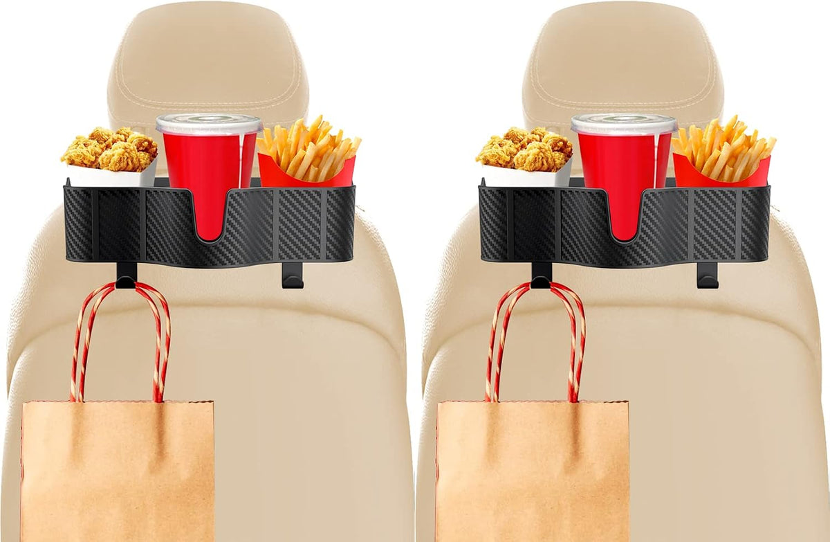 3-In-1 Car Headrest Organizer with 3.7" Cup Holder & Hooks-2Pc
