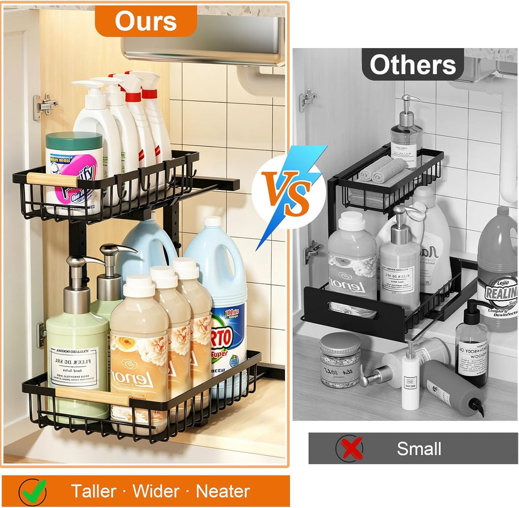Under Sink Organizer, Adjustable 2 Tier Pull Out Kitchen Bathroom