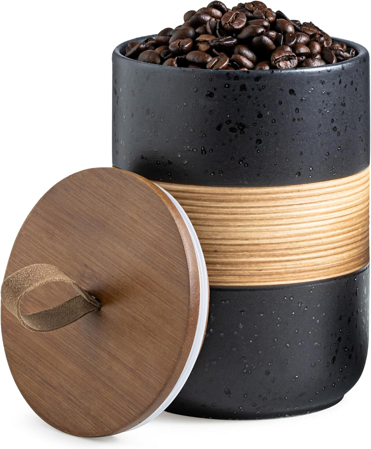 Coffee Container, Ceramic Coffee Jar with Wood Lid for Coffee Bar