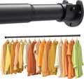 Closet Rods for Hanging Clothes, 17-53 Inch No-Cut Stepless Adjustable Closet Rod, 1.3 Inch Heavy Duty Metal Closet Hanging Rod with Brackets, Black Closet Bar for Closet, Laundry Room, RV, Wardrobes