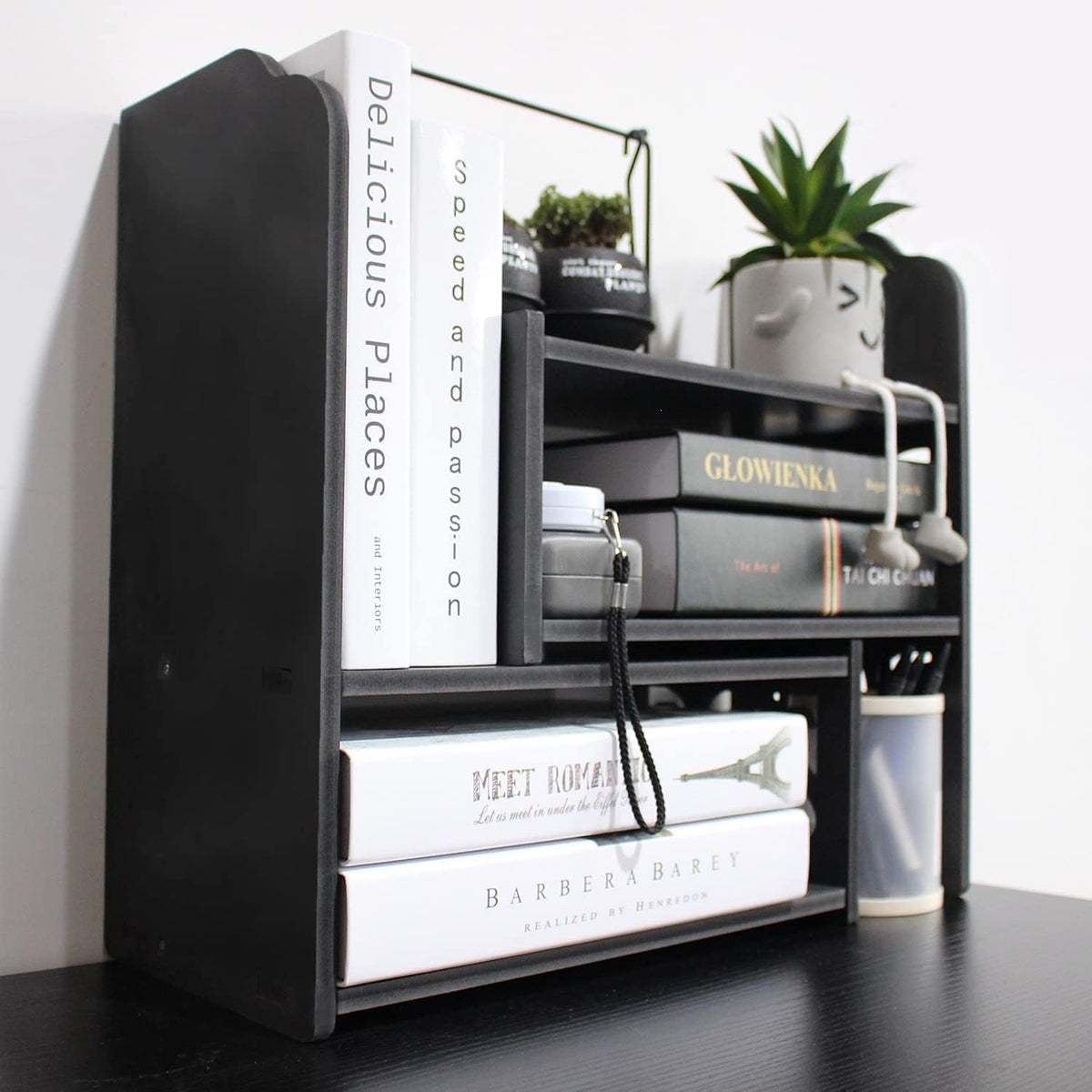 Adjustable Desktop Shelf Organizer, 3-Tier Desk Shelf, Black