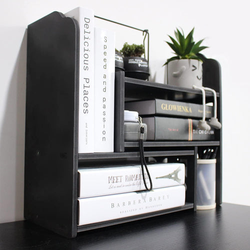 Adjustable Desktop Shelf Organizer, 3-Tier Desk Shelf, Black